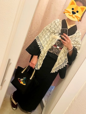 「着物」｜「アイテム（トートバッグ）」を使った、ねこさん（レディース・159cm）の春コーディネート
