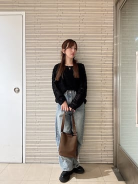 「SENSE OF PLACE by URBAN RESEARCH(センスオブプレイスバイアーバンリサーチ)の『洗濯可』ローゲージスラブニット(ニット/セーター、ブラック系)」を使った、Maiさん(レディース・156cm)の秋コーディネート