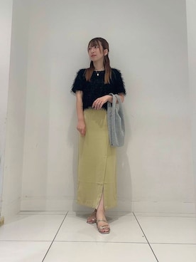 「RODE SKO(ロデスコ)のグリッターラメショッパー(トートバッグ、シルバー系)」を使った、Maiさん(レディース・156cm)の夏コーディネート