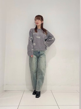「SENSE OF PLACE by URBAN RESEARCH(センスオブプレイスバイアーバンリサーチ)の『柴田ひかりさん着用』シシュウデザインセーター(ニット/セーター、グレー系)」を使った、Maiさん(レディース・156cm)の秋コーディネート