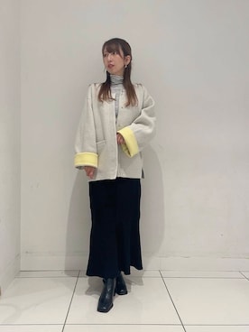 「アイテム（ノーカラーコート）」を使った、Maiさん（レディース・156cm）の秋コーディネート