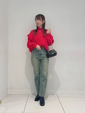 「SENSE OF PLACE by URBAN RESEARCH(センスオブプレイスバイアーバンリサーチ)のハイウエストストレートデニム(デニムパンツ、ブルー系)」を使った、Maiさん(レディース・156cm)の秋コーディネート