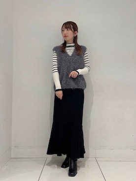 「SENSE OF PLACE by URBAN RESEARCH(センスオブプレイスバイアーバンリサーチ)のストレッチリブハイネックセーター(ニット/セーター、ホワイト系)」を使った、Maiさん(レディース・156cm)の秋コーディネート