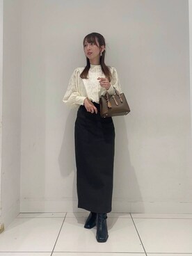 「SENSE OF PLACE by URBAN RESEARCH(センスオブプレイスバイアーバンリサーチ)の『一部WEB限定カラー』『TALLサイズ/WEB限定』ストレッチサスツキハイウエストスカート(スカート、ブラック系)」を使った、Maiさん(レディース・156cm)の秋コーディネート