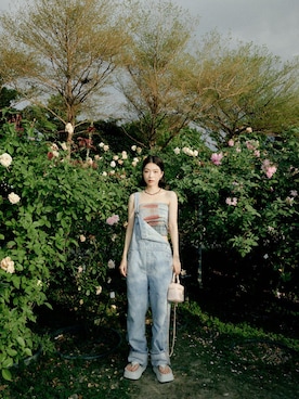 「Taiwan」｜「アイテム（オールインワン・サロペット）」を使った、Una Yangさん（レディース・157cm）の春コーディネート