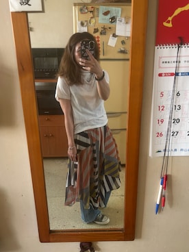 「ATTENTION（アテンション）のアイテム（ニット/セーター、ホワイト系）」を使った、培333さん（レディース・153cm）の夏コーディネート