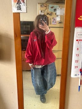 「無（ム）のアイテム（帽子、レッド系）」を使った、培333さん（レディース・153cm）の春コーディネート