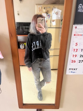 「PULL&BEAR（プルアンドベア）のアイテム（スウェット）」を使った、培333さん（レディース・153cm）の春コーディネート