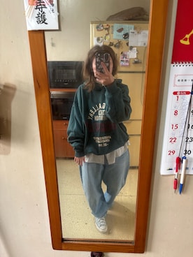 「PULL&BEAR（プルアンドベア）のアイテム（ジャージ、グリーン系）」を使った、培333さん（レディース・153cm）の春コーディネート