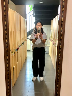 「UNIQLO（ユニクロ）のアイテム（その他パンツ、ブラック系）」を使った、ZEST  Hirokawaさん（レディース・157cm）の春コーディネート