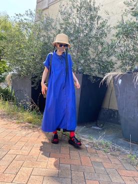 「ブルーワンピース」｜「アイテム（シューズ）」を使った、momoさん（レディース・154cm）の夏コーディネート