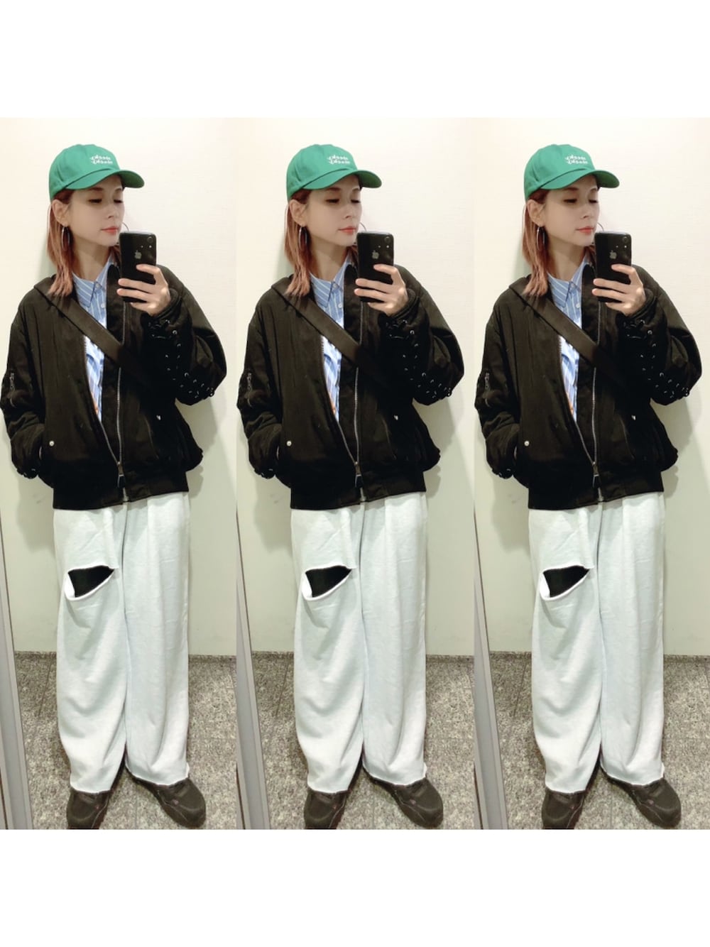「GRL」｜「GRLのストライプ柄ショート丈シャツ（シャツ/ブラウス、ブルー系）」を使った、yuさん（レディース・155cm）の春コーディネートの1枚目の写真