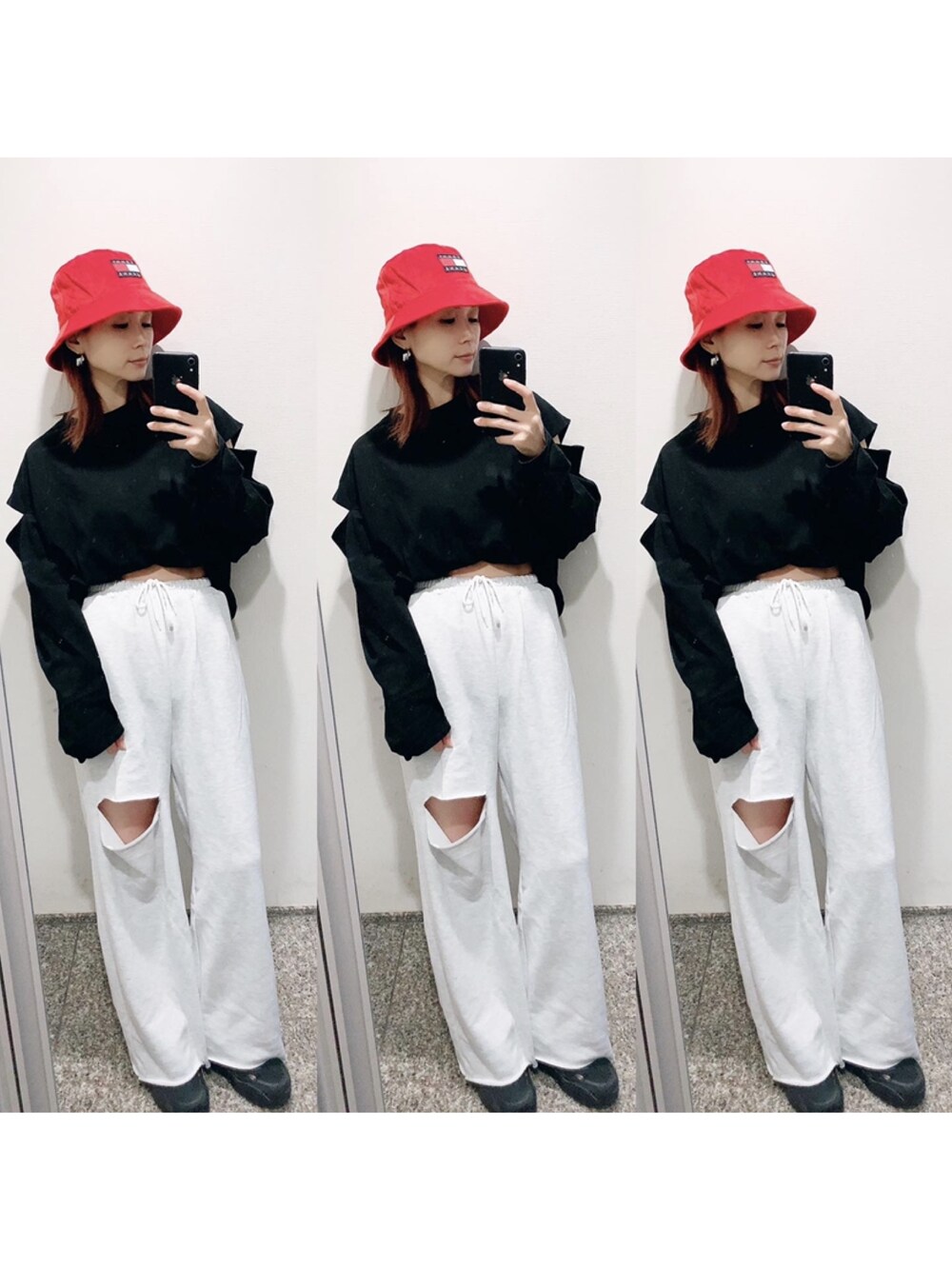 「GRL」｜「GRLのアイテム（スウェットパンツ、ホワイト系）」を使った、yuさん（レディース・156cm）の春コーディネートの1枚目の写真