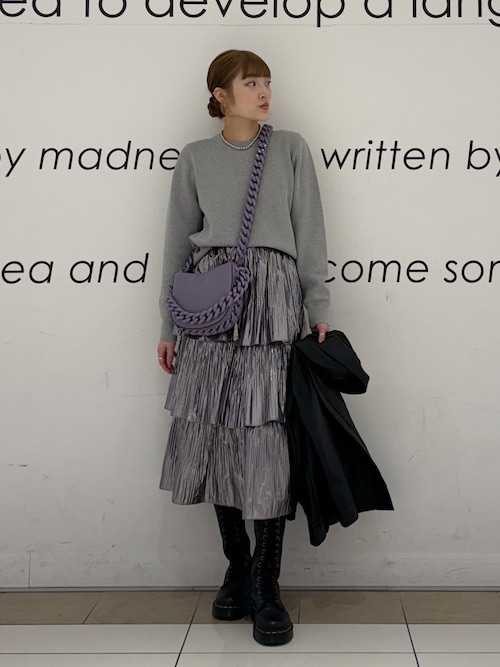 スカート Powder Satin Pleats Tiered Skirt un+frame スカート metallic tiered skirt /メタリックティアード