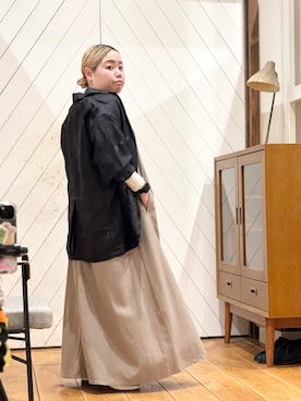 「FORK&SPOON（フォークアンドスプーン）のFORK&SPOON　ラミーブレンドビッグジャケット（その他アウター、ブラック系）」を使った、チコたんさん（レディース・156cm）の春コーディネート