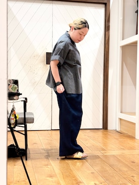 「URBAN RESEARCH DOORS（アーバンリサーチドアーズ）のFORK&SPOON　ワイド5分袖シャツ（シャツ/ブラウス、ブルー系）」を使った、チコたんさん（レディース・156cm）の夏コーディネート