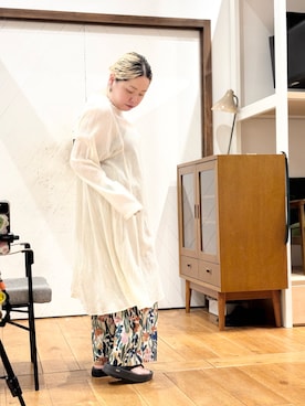「かぐれ（カグレ）のボイルフレアチュニック（チュニック、ホワイト系）」を使った、チコたんさん（レディース・156cm）の夏コーディネート