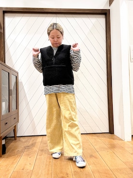 「かぐれ（カグレ）のボーダーワイドカットソー（Tシャツ/カットソー）」を使った、チコたんさん（レディース・156cm）の秋コーディネート