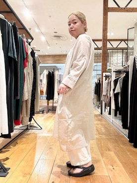 「アイテム（チュニック、ベージュ系）」を使った、チコたんさん（レディース・156cm）の夏コーディネート