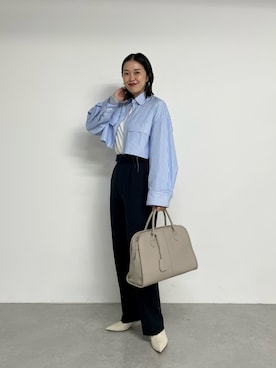 「ラグランTシャツ」｜「アイテム（スラックス）」を使った、CHIHIROさん（レディース・161cm）の冬コーディネート