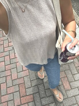 「H&M（エイチ・アンド・エム）のアイテム（タンクトップ、ベージュ系）」を使った、Misaki さん（レディース・162cm）の夏コーディネート