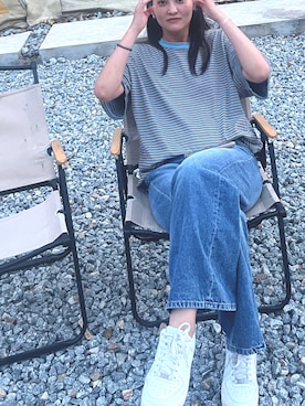 「H&M（エイチ・アンド・エム）のアイテム（デニムパンツ、ブルー系）」を使った、Misaki さん（レディース・162cm）の春コーディネート