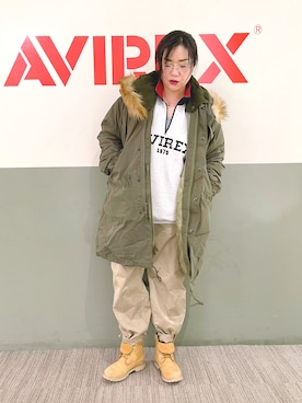 「AVIREX（アヴィレックス）のアイテム（モッズコート）」を使った、misiaさん（レディース・165cm）の冬コーディネート