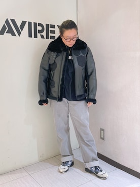 「アイテム（ミリタリージャケット）」を使った、misiaさん（レディース・165cm）の冬コーディネート