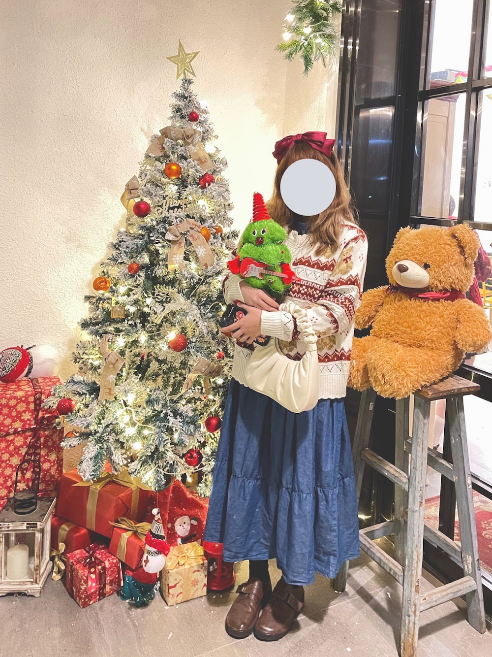 「复古、ootd、连衣裙、Merry Christmas、bab、通勤穿搭、red、冬」｜「Babのアイテム（ワンピース、ブルー系）」を使った、daboox2さん（レディース・158cm）の冬コーディネートの1枚目の写真