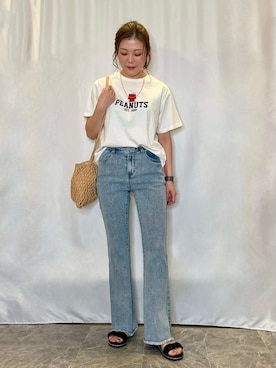 「PEANUTS（ピーナッツ）のアイテム」を使った、おうめさん（レディース・160cm）の夏コーディネート