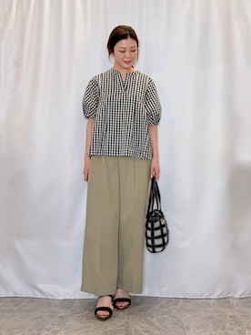 「SHOO・LA・RUE（シューラルー）の【洗濯後しわになりにくい/S-LL/インせず着られる】自然に体型カバー 麻調ペプラムブラウス（シャツ/ブラウス、ブラック系）」を使った、おうめさん（レディース）の春コーディネート