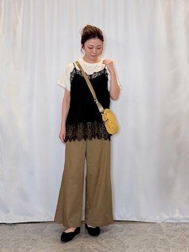 「PEANUTS（ピーナッツ）の【PEANUTS】ひんやりプリントTシャツ（Tシャツ/カットソー、ホワイト系）」を使った、おうめさん（レディース）の秋コーディネート
