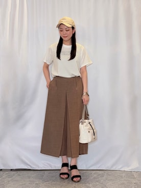 「PEANUTS（ピーナッツ）の【PEANUTS】ひんやりプリントTシャツ（Tシャツ/カットソー、ホワイト系）」を使った、おうめさん（レディース）の夏コーディネート