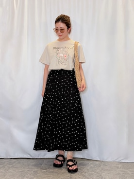 「SHOO・LA・RUE（シューラルー）のメタル×ボストンサングラス（サングラス、ベージュ系）」を使った、おうめさん（レディース）の春コーディネート