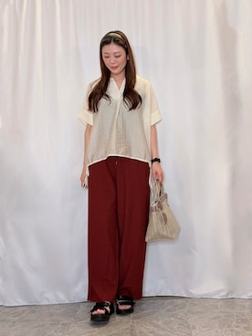 「SHOO・LA・RUE（シューラルー）のメタル×ボストンサングラス（サングラス、ピンク系）」を使った、おうめさん（レディース）の春コーディネート