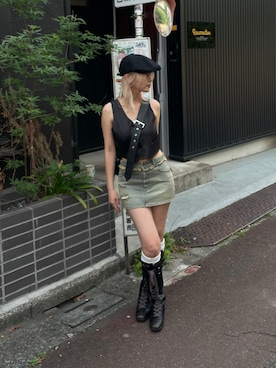 「アイテム（ハンチング/ベレー帽）」を使った、maikaさん（レディース・162cm）の夏コーディネート