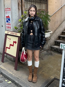 「outfit」｜「アイテム（ライダースジャケット）」を使った、maikaさん（レディース・162cm）の冬コーディネート