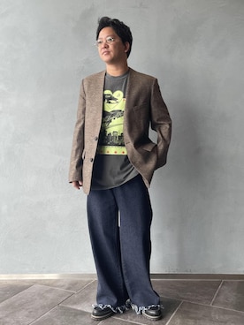 「アイテム（ノーカラージャケット）」を使った、三浦準矢さん（メンズ・166cm）の秋コーディネート