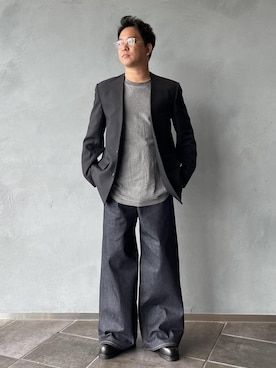 「アイテム（ノーカラージャケット）」を使った、三浦準矢さん（メンズ・166cm）の夏コーディネート