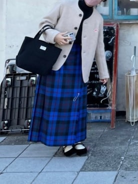 「DANTON（ダントン）のアイテム（ノーカラージャケット）」を使った、m iさん（レディース・161cm）の冬コーディネート