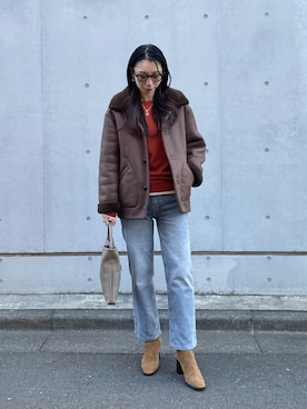 「ムートン」｜「アイテム（その他アウター）」を使った、MITSUMIさん（レディース・161cm）の冬コーディネート