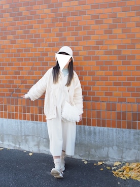 「merry jenny（メリージェニー）のマルチカラークルーニットカーディガン（カーディガン/ボレロ、ホワイト系）」を使った、りなぴ。＊さん（レディース・154cm）の夏コーディネート