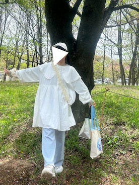 「くまきちのアイテム（トートバッグ、ブルー系）」を使った、りなぴ。＊さん（レディース・154cm）の夏コーディネート