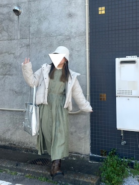 「nop de nod（ノップドゥノッド）のRonde cloche シャツワンピース（ワンピース、グリーン系）」を使った、りなぴ。＊さん（レディース・154cm）の夏コーディネート