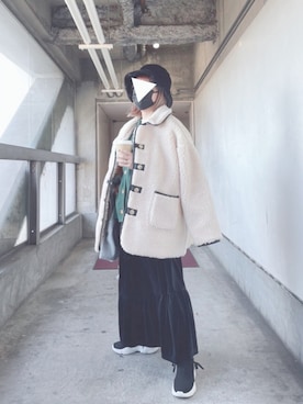 「merry jenny（メリージェニー）のアイテム（ノーカラージャケット）」を使った、りなぴ。＊さん（レディース・154cm）の冬コーディネート