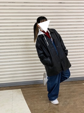 「POU DOU DOU（プードゥドゥ）のフェイクレザージャケット（その他アウター、ブラック系）」を使った、りなぴ。＊さん（レディース・154cm）の夏コーディネート