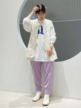 「KBF（ケイビーエフ）のジャガードベスト（ベスト、ホワイト系）」を使った、みかさん（レディース・149cm）の秋コーディネート