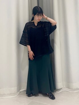「KBF（ケイビーエフ）の2WAYレースBIGTEE（シャツ/ブラウス、ブラック系）」を使った、みかさん（レディース・149cm）の春コーディネート