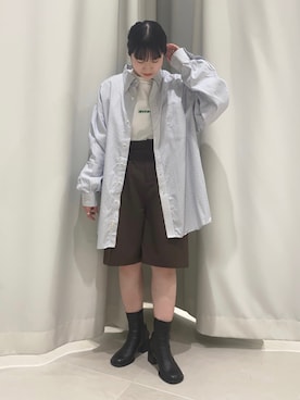 「KBF（ケイビーエフ）のルーズロゴロンTEE（Tシャツ/カットソー、ホワイト系）」を使った、みかさん（レディース・149cm）の春コーディネート