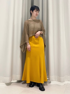 「KBF（ケイビーエフ）の2WAYメッシュ編みプルオーバー（ニット/セーター、ブラウン系）」を使った、みかさん（レディース・149cm）の春コーディネート